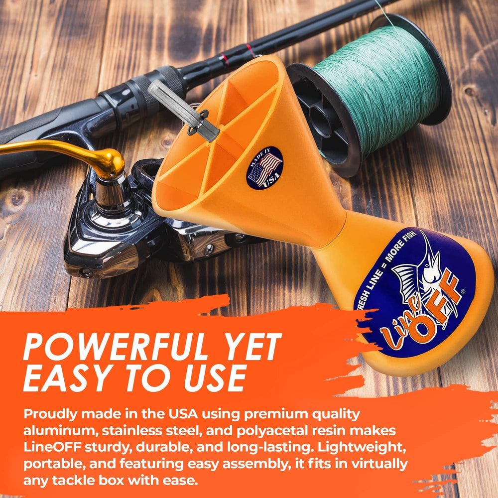 LineOFF orange in-action shows rapid line removal during a fishing session.