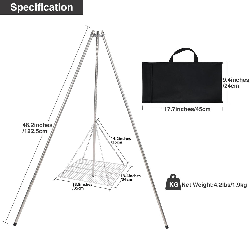 Lineslife campfire tripod-adjustable-height lets you control flame distance easily