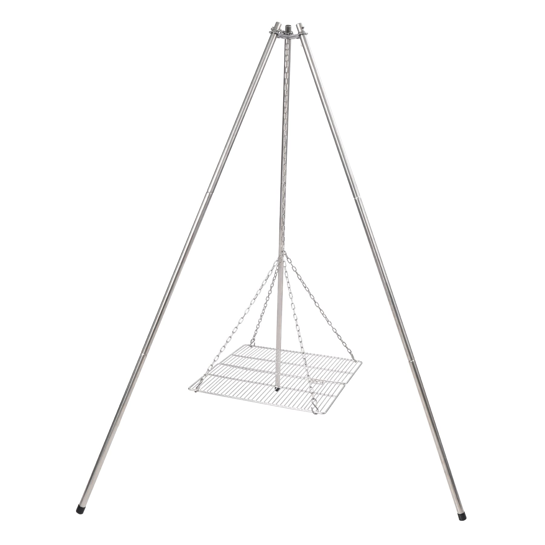 Lineslife campfire tripod grill-stand provides stable cooking on uneven ground