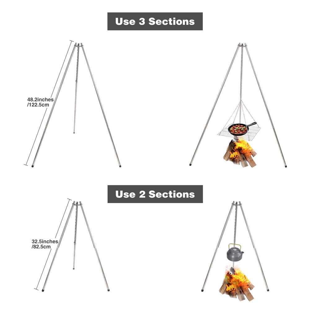 Lineslife campfire tripod-no-tools-setup offers tool-free assembly