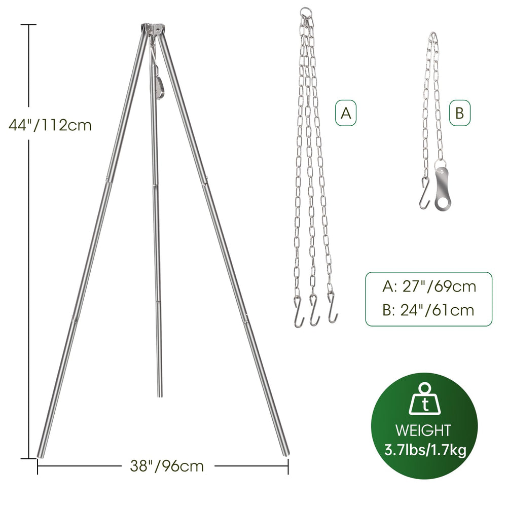 Lineslife Campfire Tripod push-button legs allow fast, tool-free setup