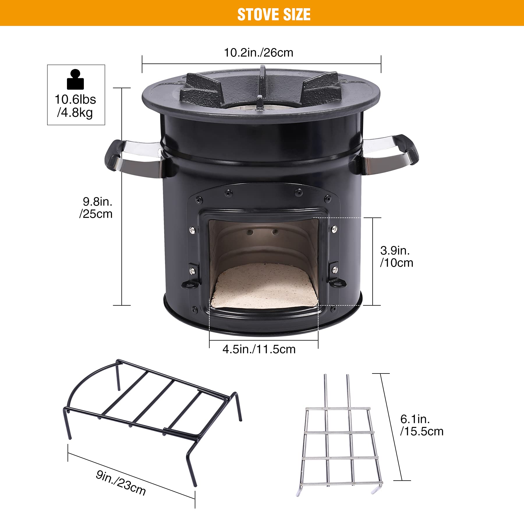 Lineslife rocket stove side view highlighting sturdy steel body for rugged trips