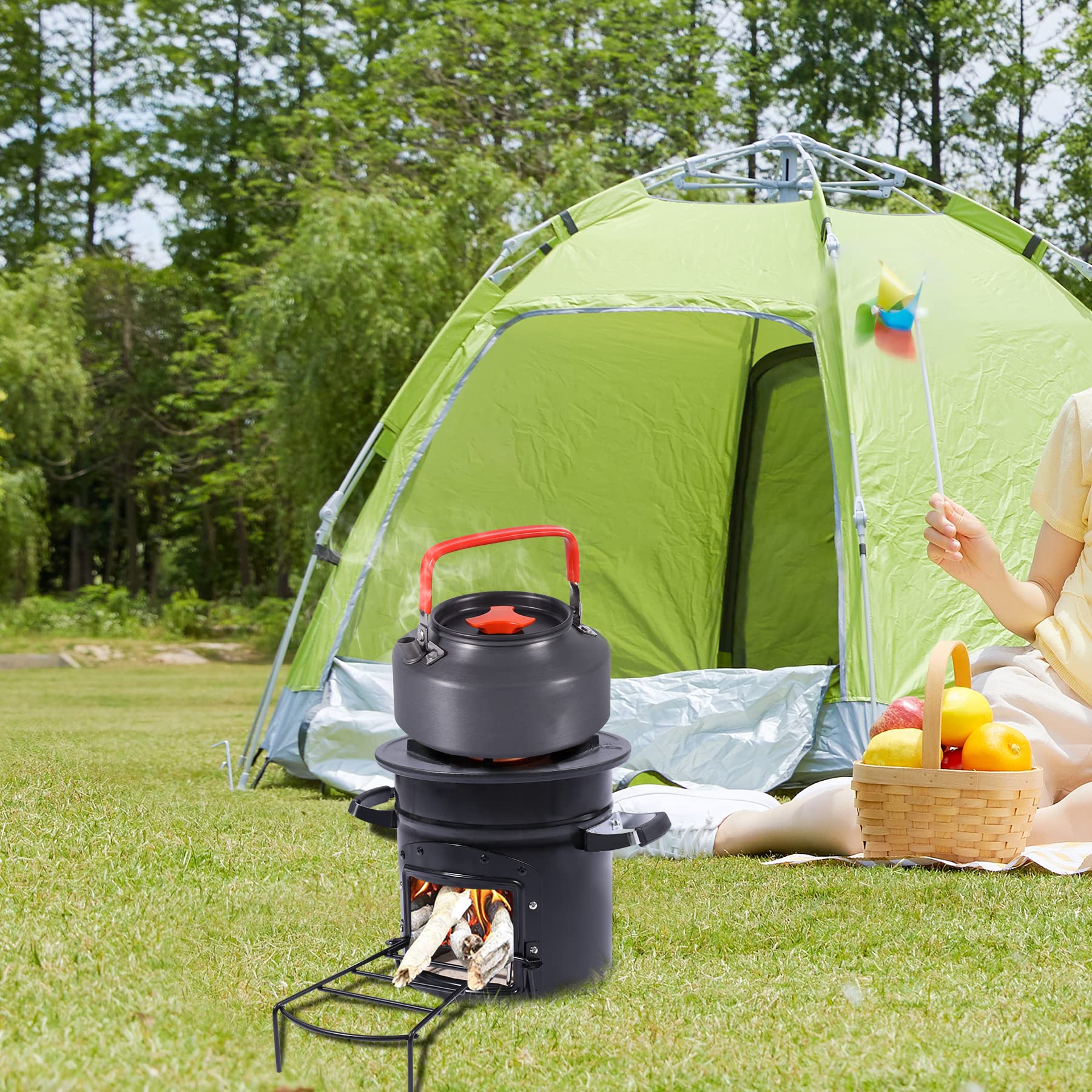Lineslife rocket stove outdoors on a campsite ready for cooking and heating
