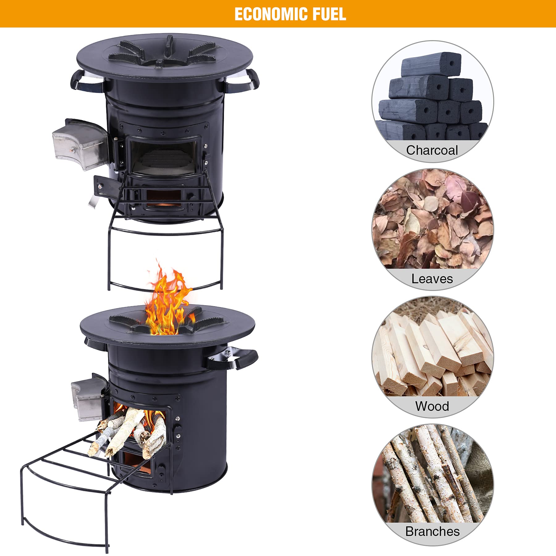 Lineslife rocket stove wood-burning setup supports camping, grilling, and emergency meal prep.
