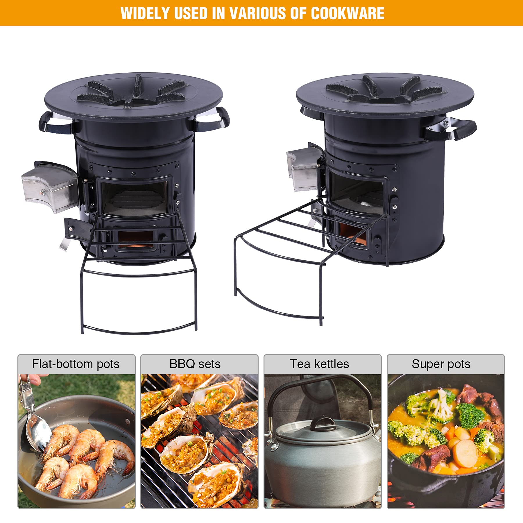 Lineslife stove top supports flat pans and Dutch ovens for versatile outdoor cooking.