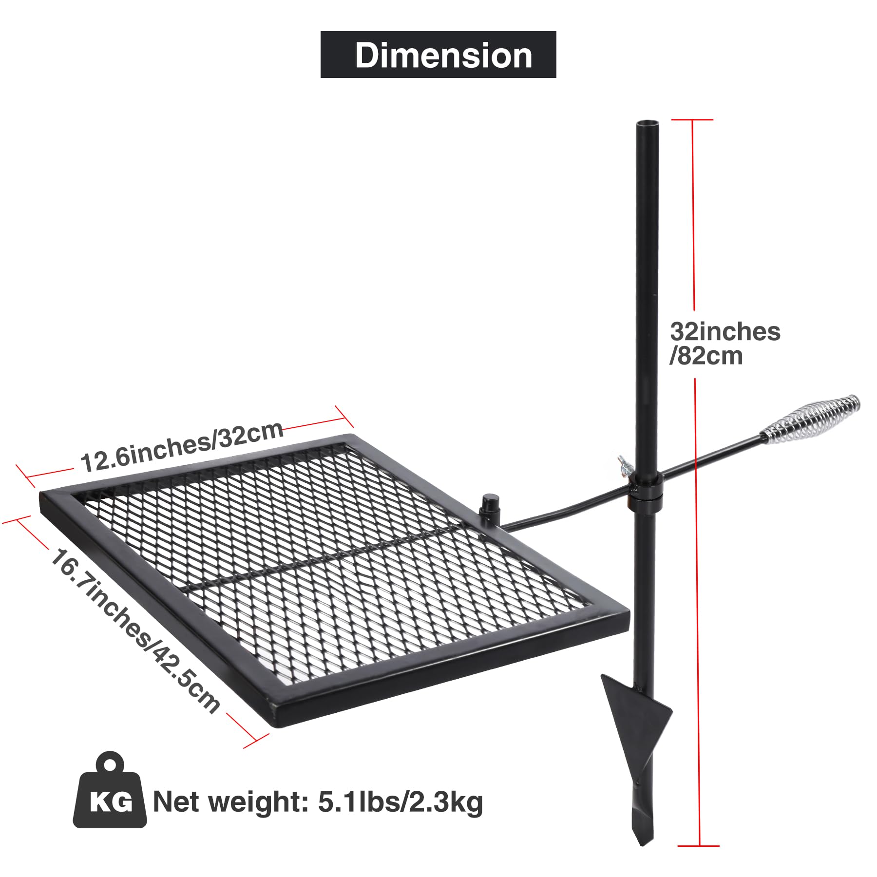 Lineslife Swivel Campfire Grill Grate 360° rotation enables precise heat control for meals.