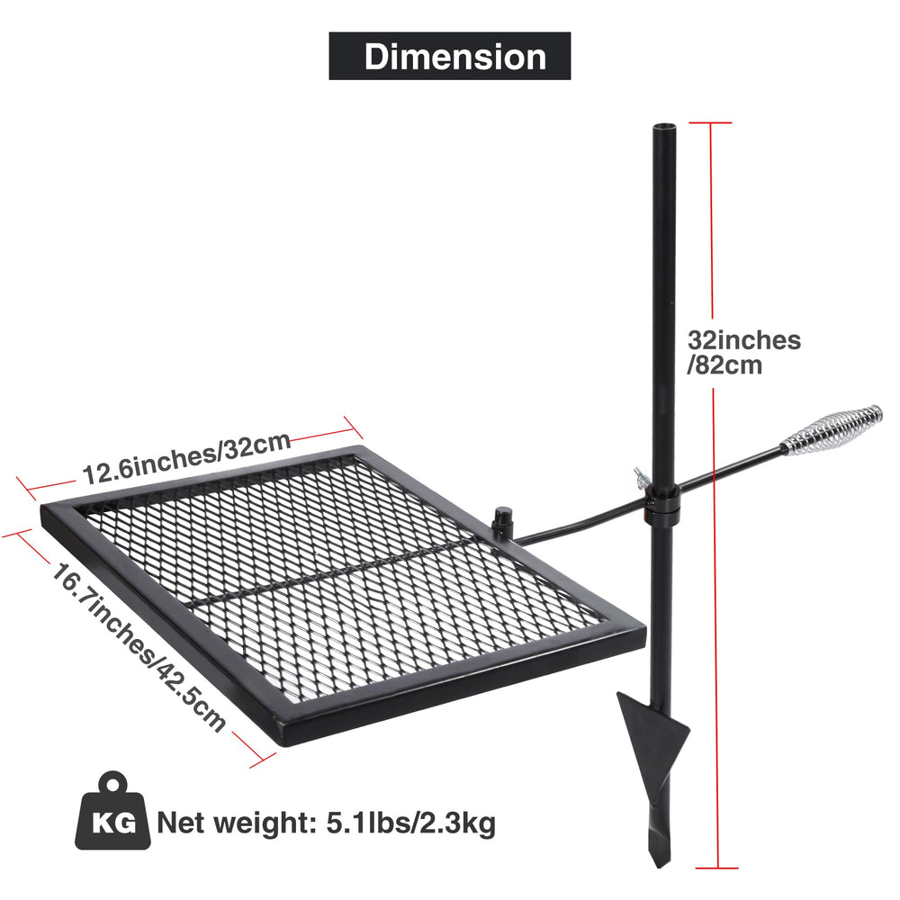 Lineslife Swivel Campfire Grill Grate 360° rotation enables precise heat control for meals.