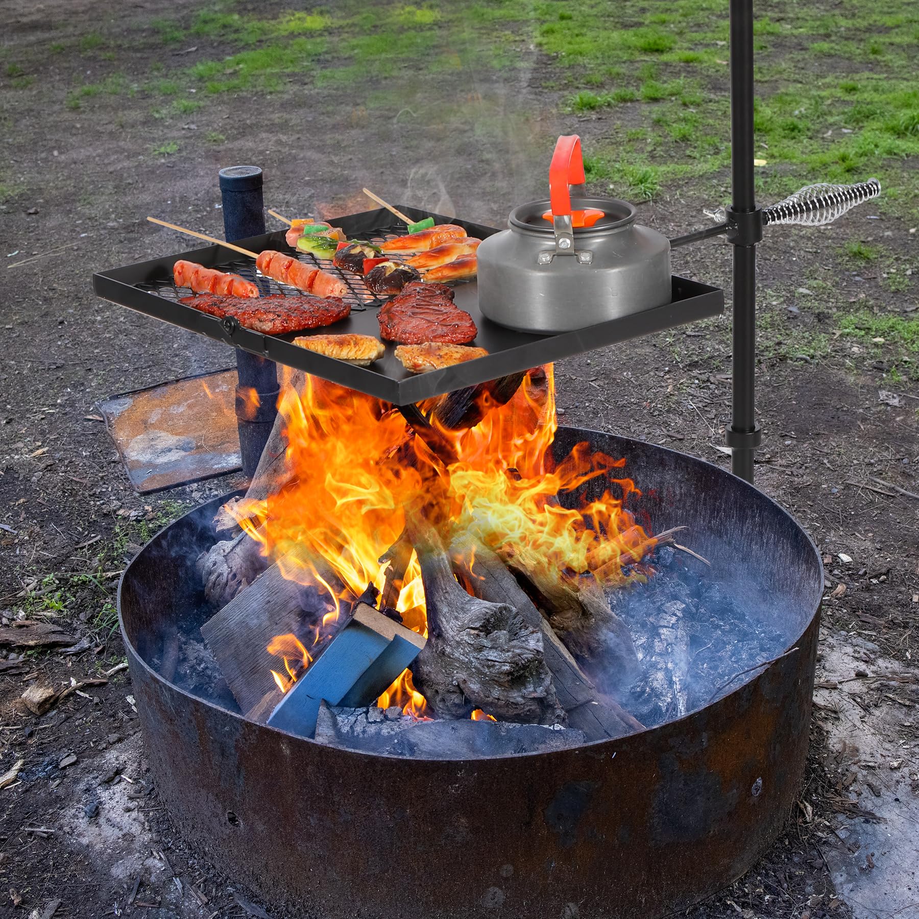 Lineslife assembled swivel grill setup enables quick camp meals.