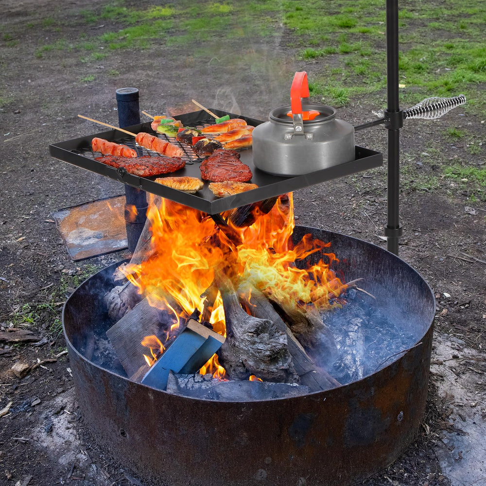 Lineslife assembled swivel grill setup enables quick camp meals.