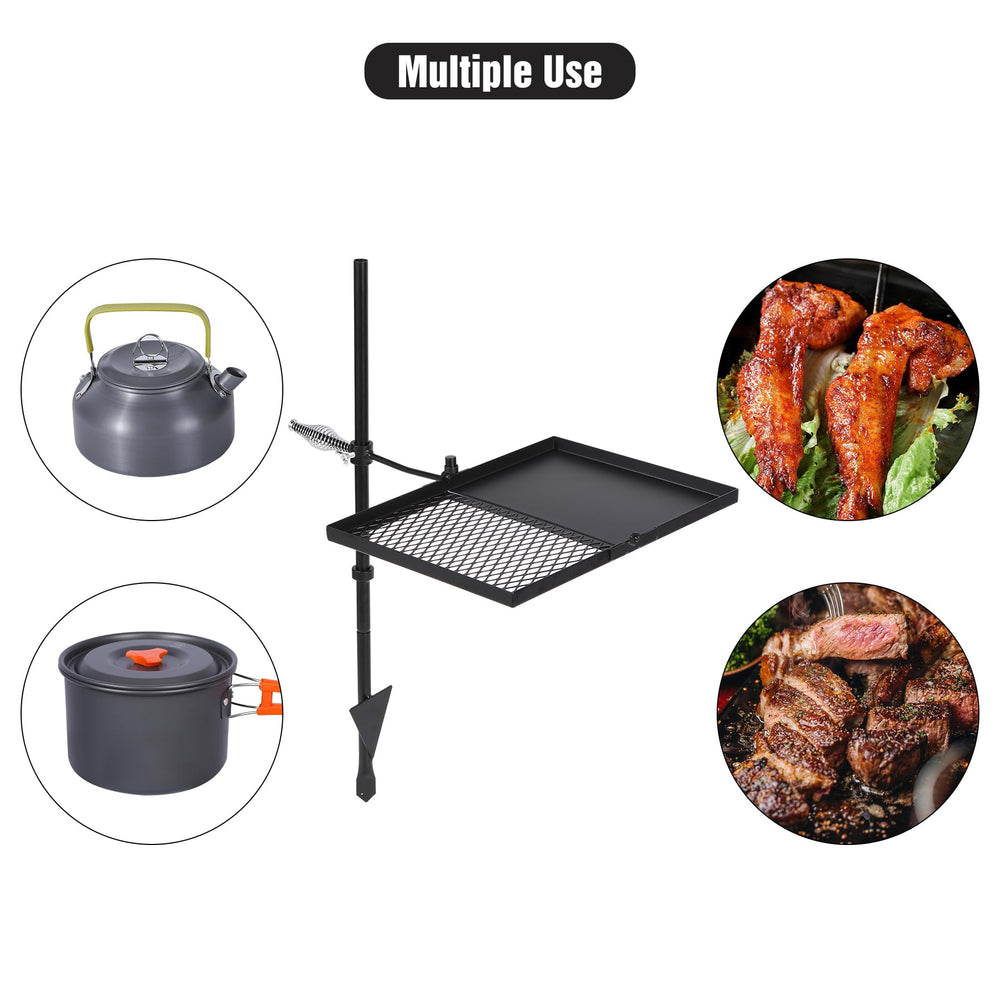 Lineslife over-fire setup demonstrates flame-friendly surface for grilling and sautéing.