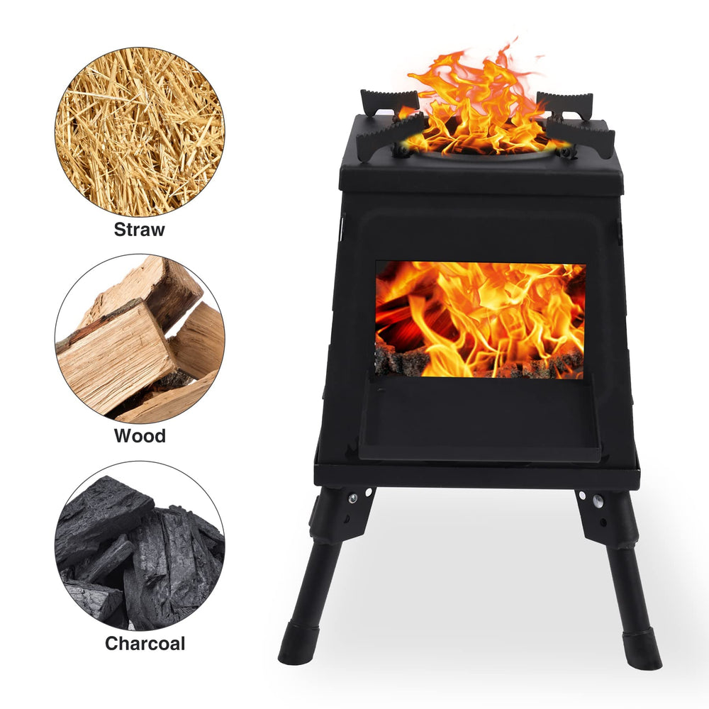 Lineslife wood-burning camp stove with adjustable pots for various cookware