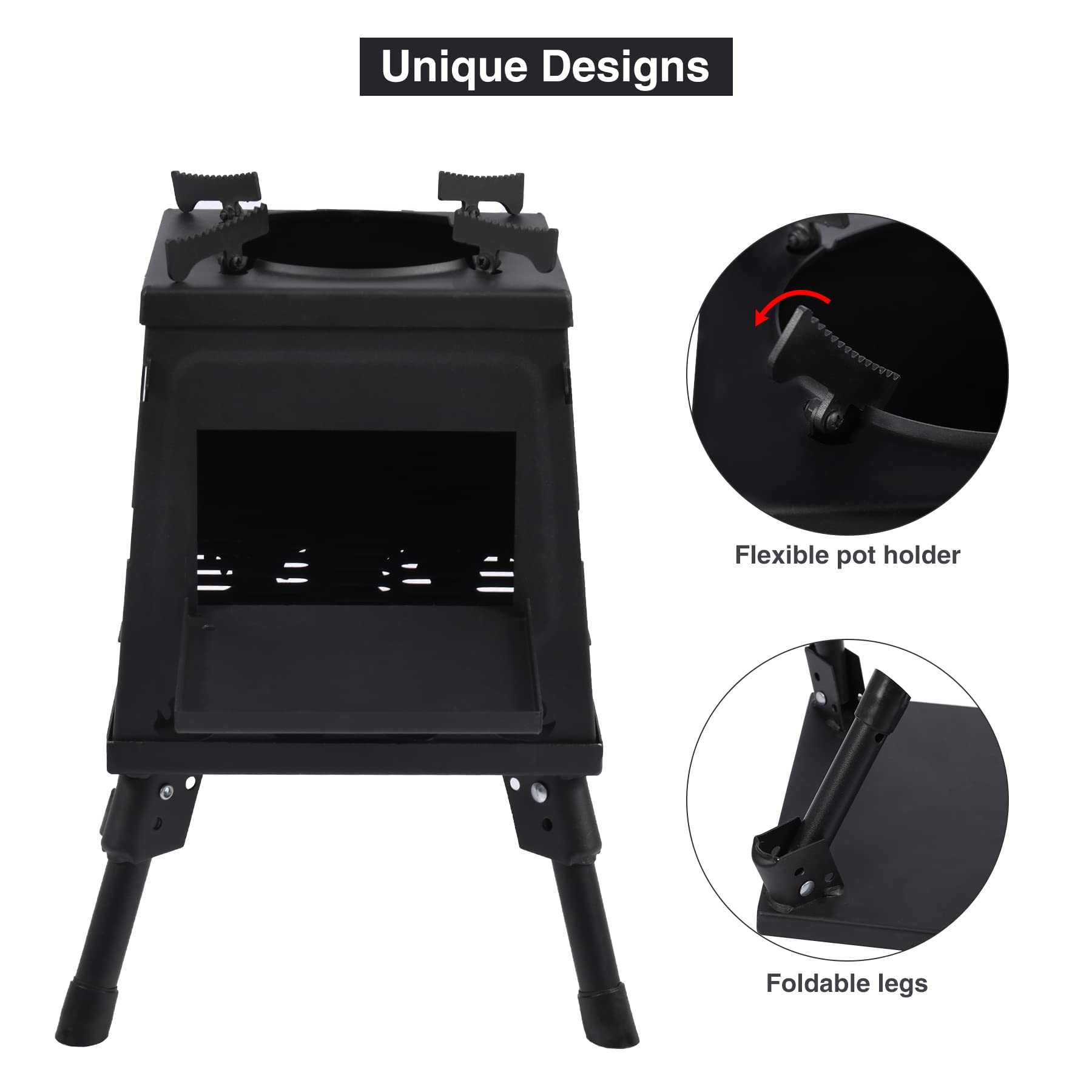 Lineslife wood-burning camp stove folded in carrying case for easy transport