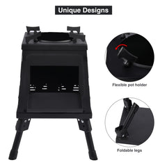 Lineslife wood-burning camp stove folded in carrying case for easy transport