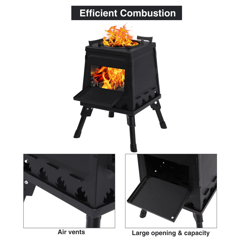 Lineslife wood-burning camp stove with rotatable legs for stable setup