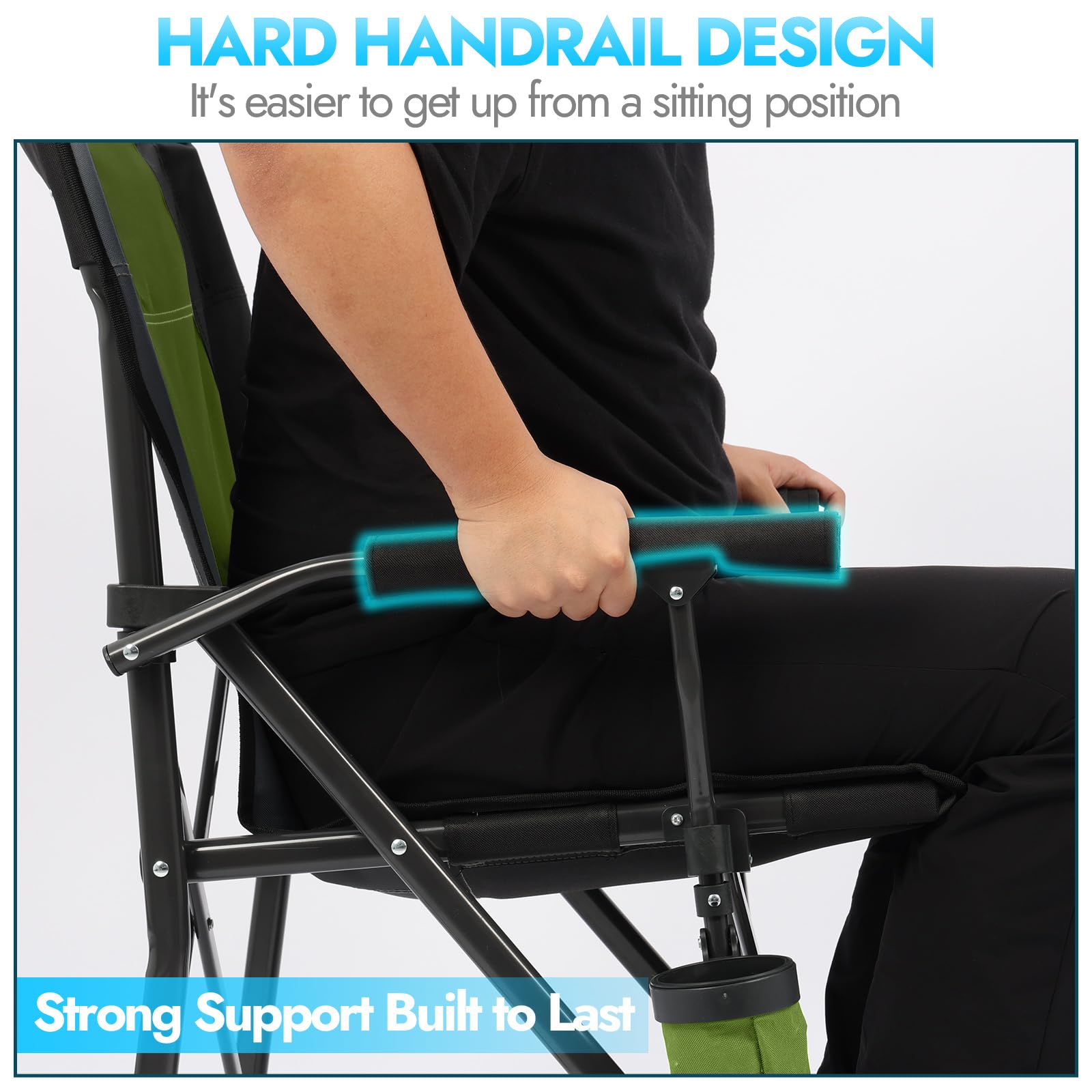 LING RONG 2-pack chair in-use at the beach shows sturdy support on sand.