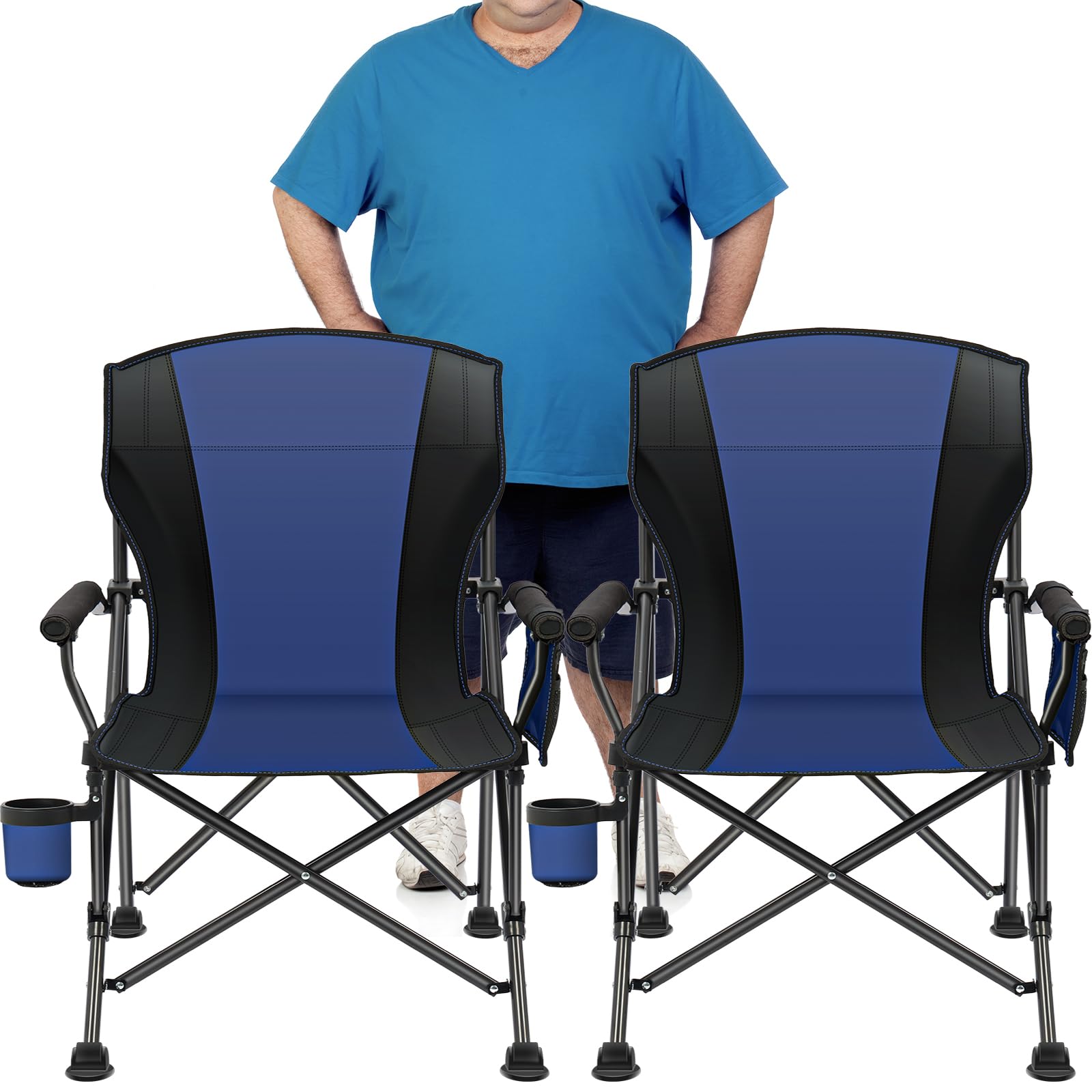 LING RONG 2-pack oversized folding camping chair blue-black opened for outdoor comfort.