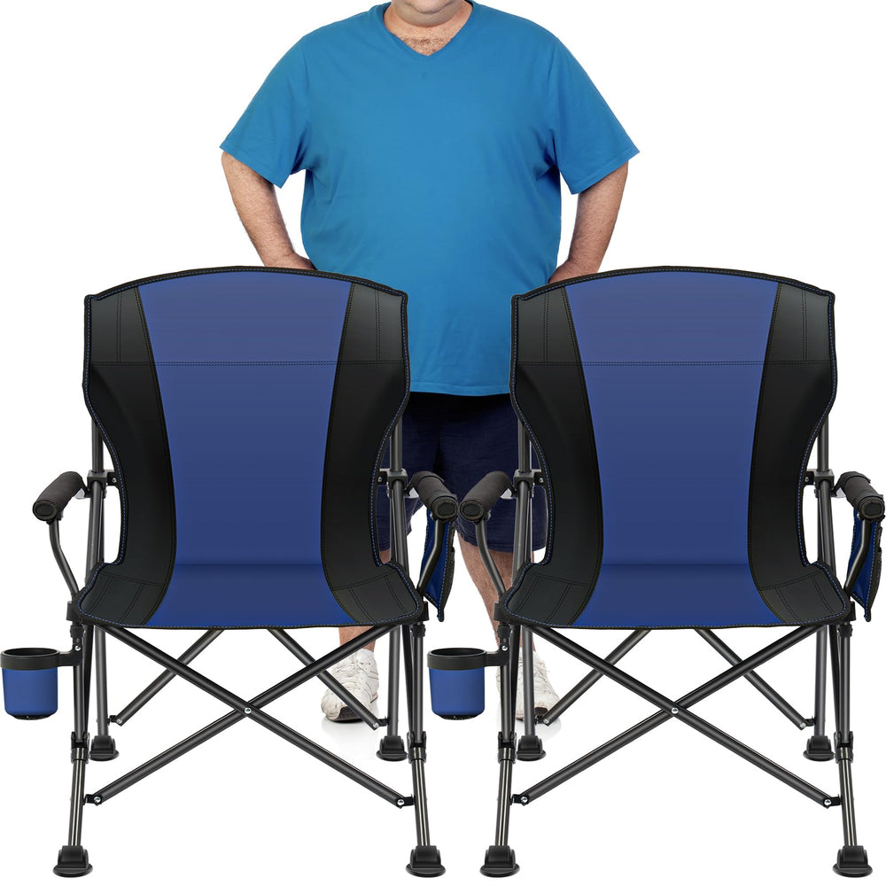 LING RONG 2-pack oversized folding camping chair blue-black opened for outdoor comfort.
