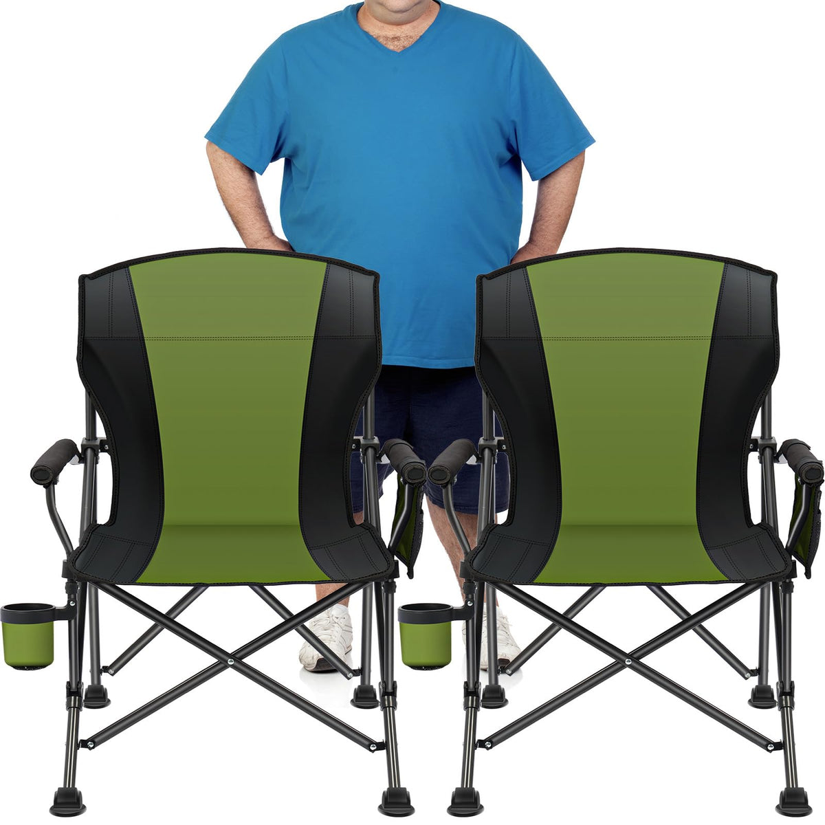 LING RONG 2-pack oversized folding camping chair folded for easy transport and storage.