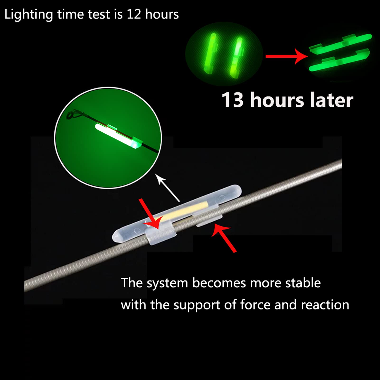 Close-up of glow stick tip on fishing rod
