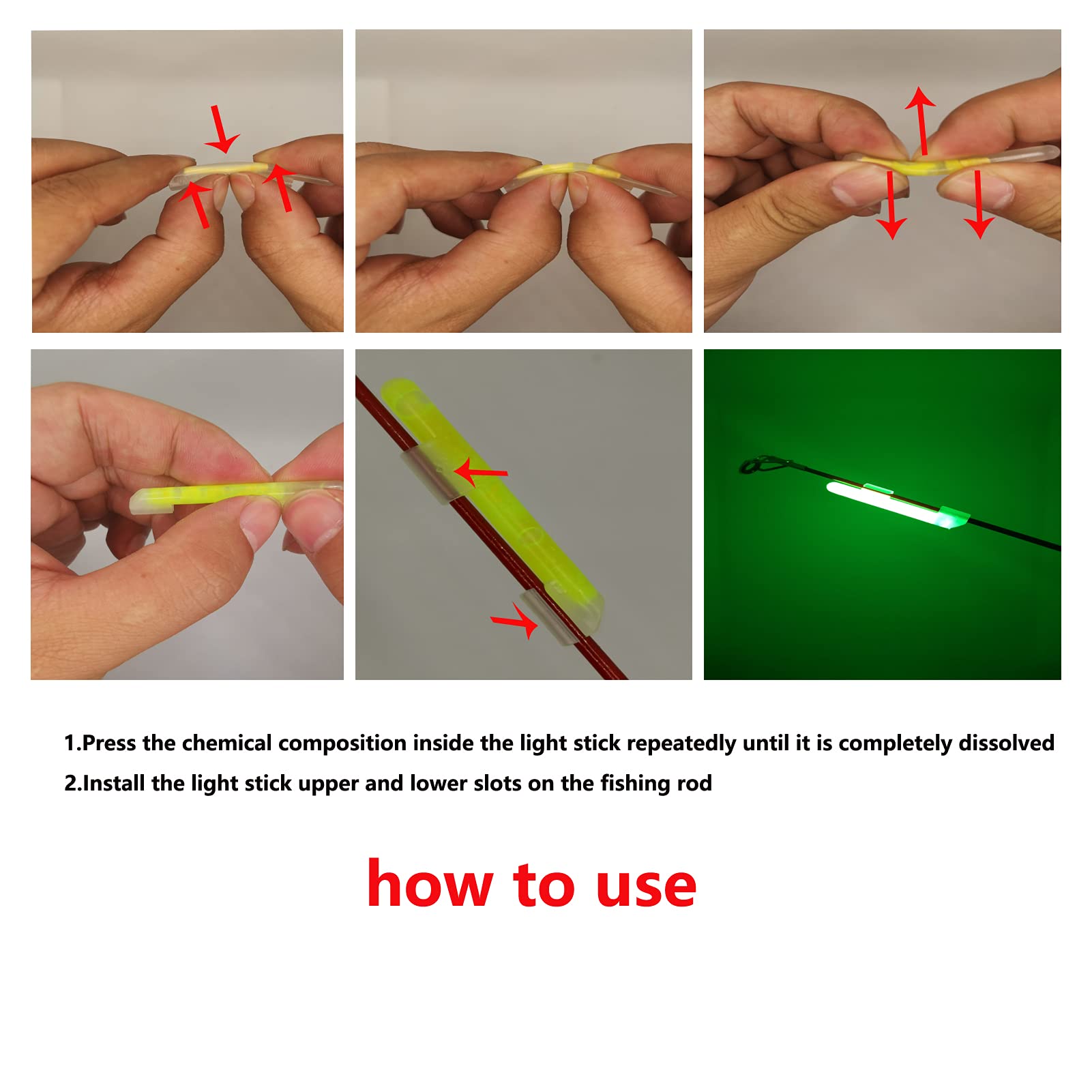 Packaged 100 glow sticks for catfishing and surf fishing