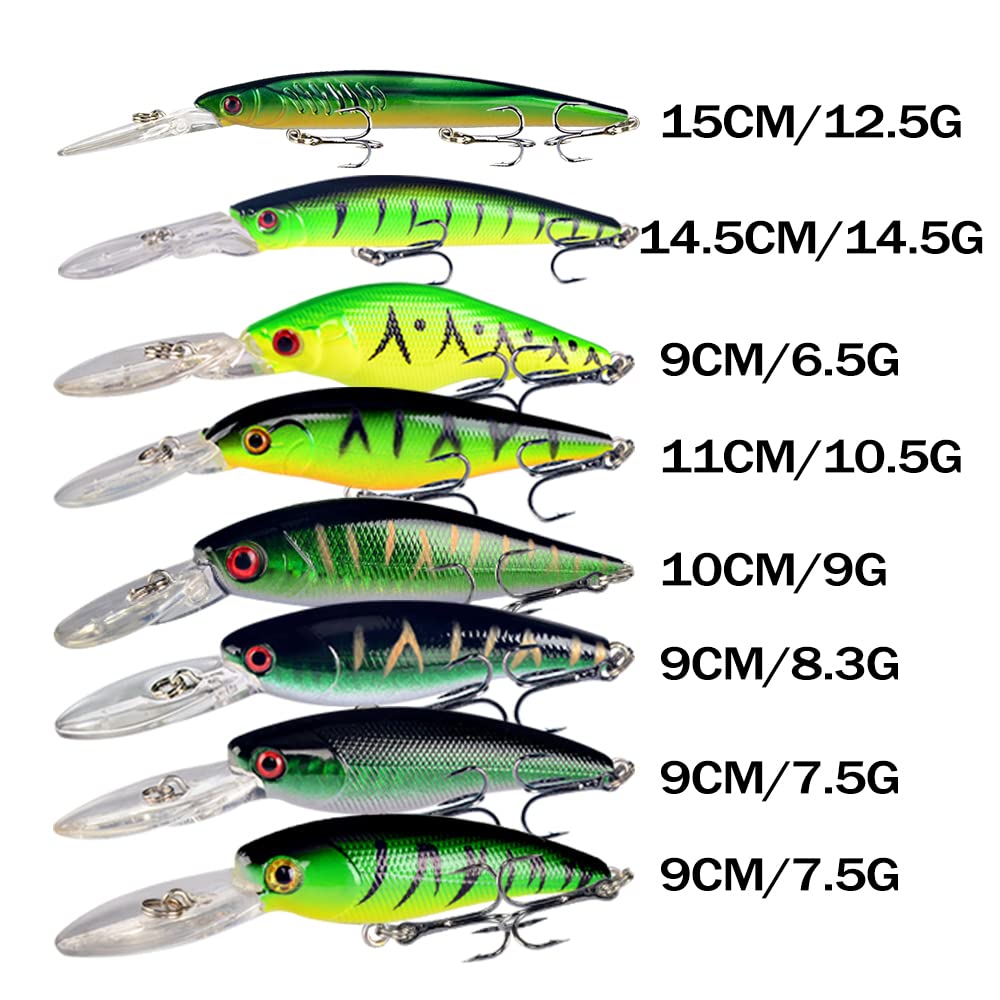 LINGYUE lures rigged with rust proof treble hooks shown in closeup.