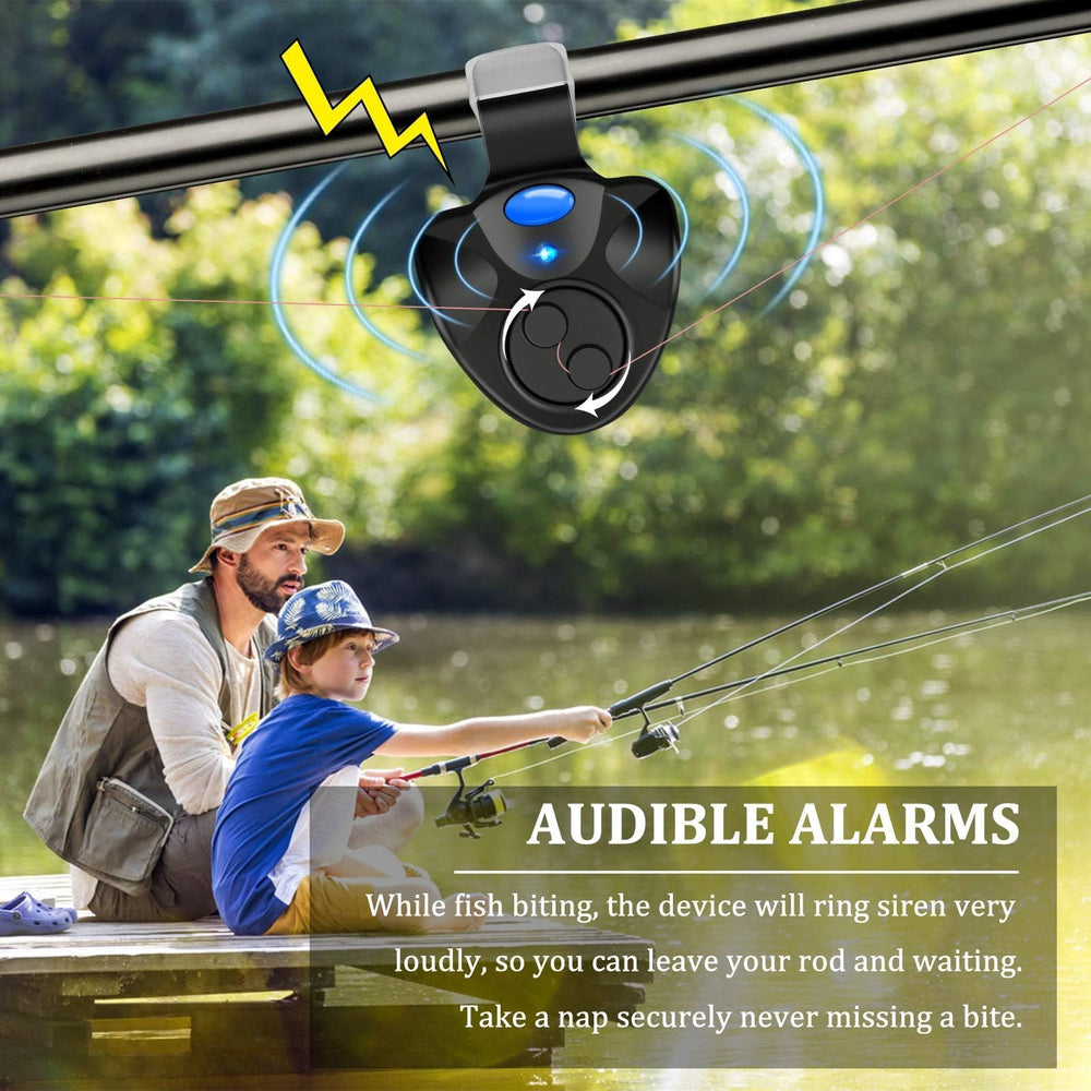 Bite alarms attached to fishing rod