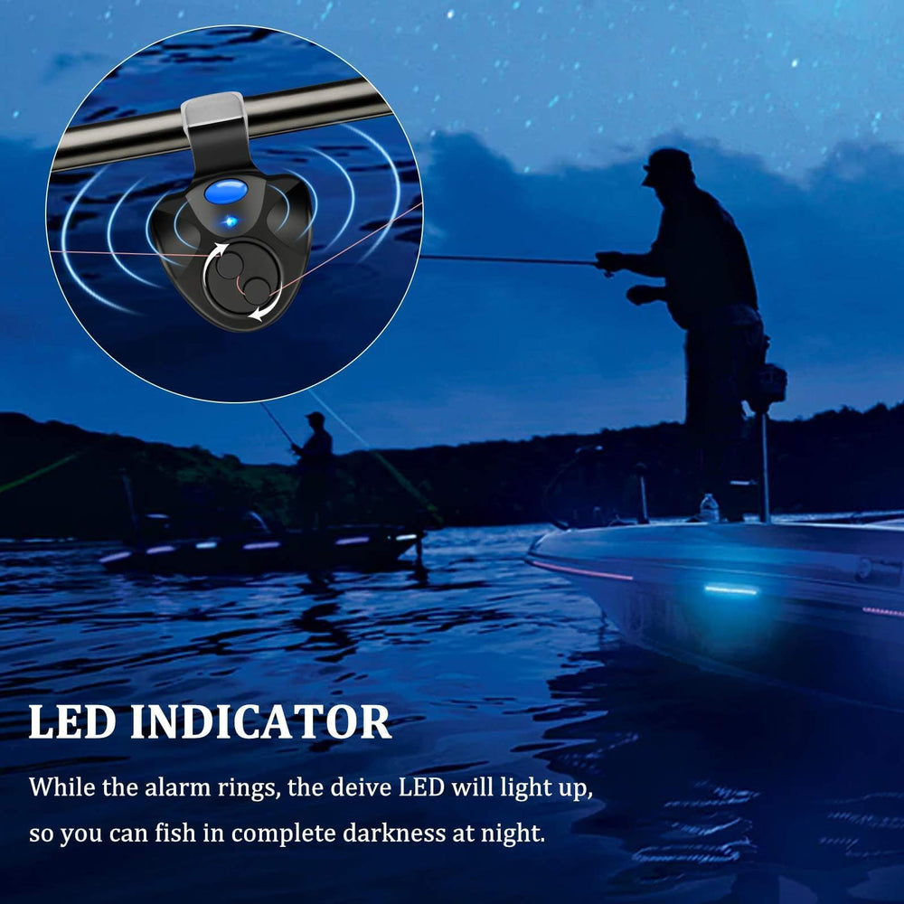 Night fishing bite alarms attached to fishing rod