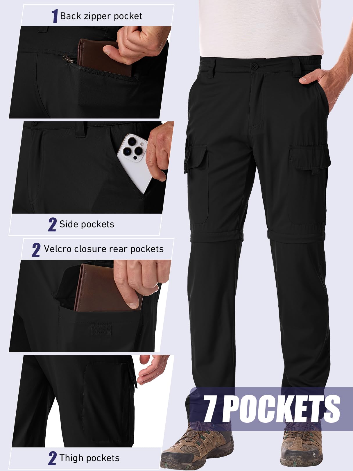 Linlon hiking pants waist with belt and elastic side for comfortable fit.