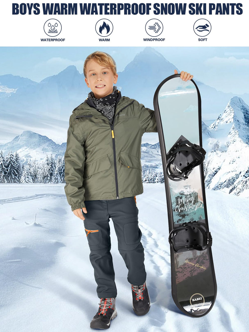 linlon Kids snow pants side view highlighting breathable softshell and mobility
