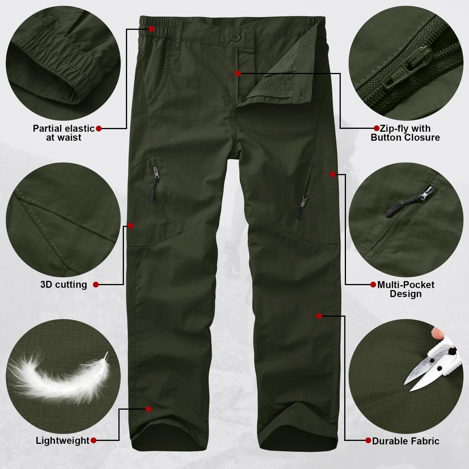 Linlon Kids Cargo Pants elastic waist with gusset for comfortable movement.