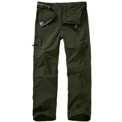 Linlon Kids Cargo Pants Army Green front view highlights rugged outdoor style and quick-dry fabric.