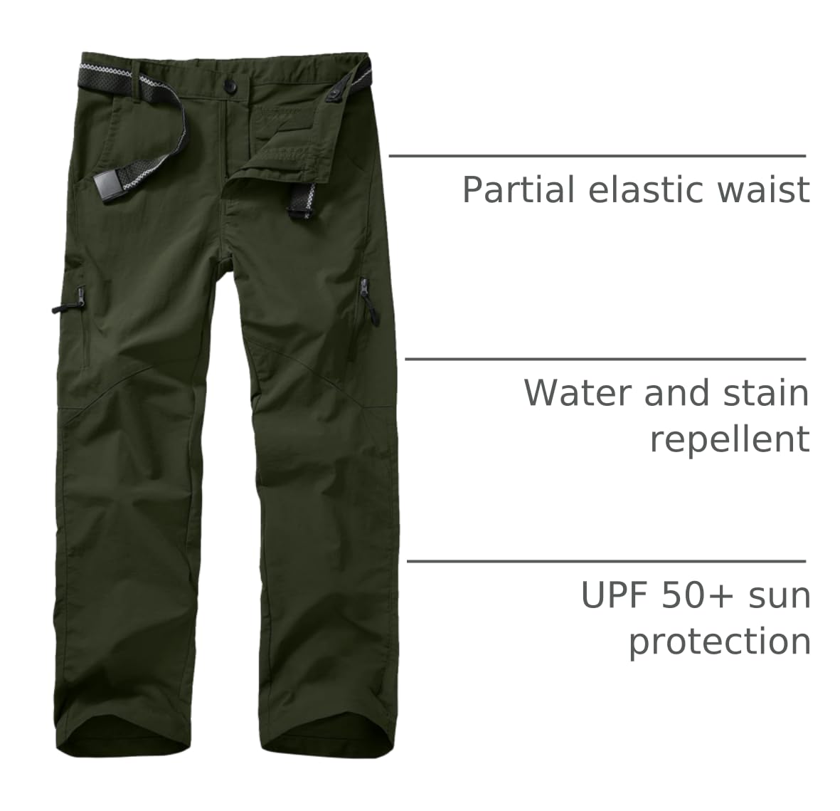 Linlon Kids Cargo Pants quick-dry fabric keeps kids comfortable after water activities.