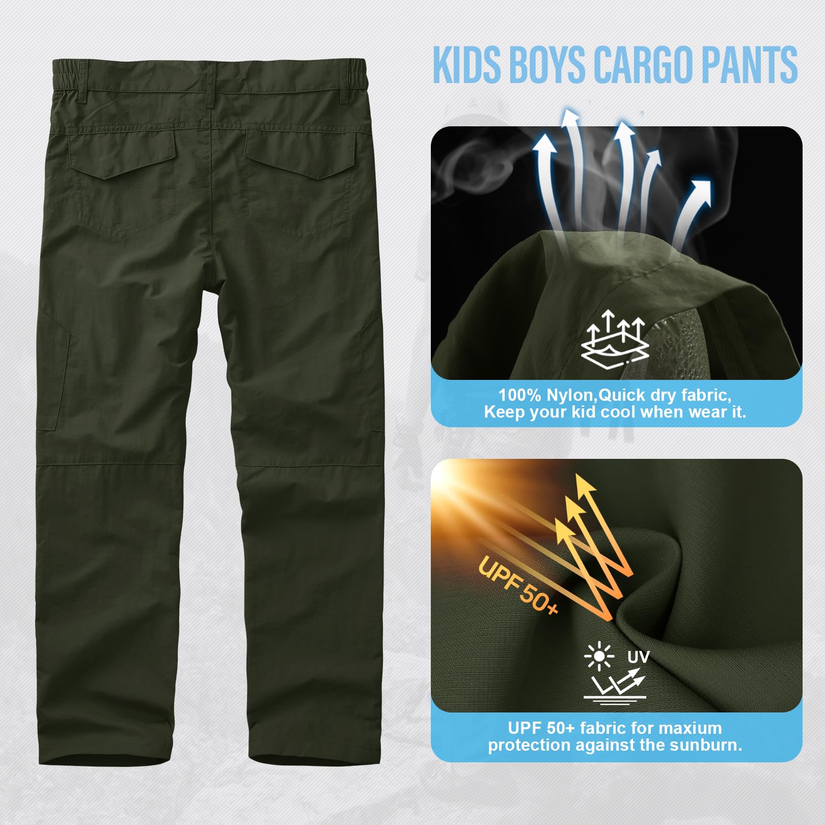 Linlon Kids Cargo Pants UPF 50+ protection for sunny day adventures.