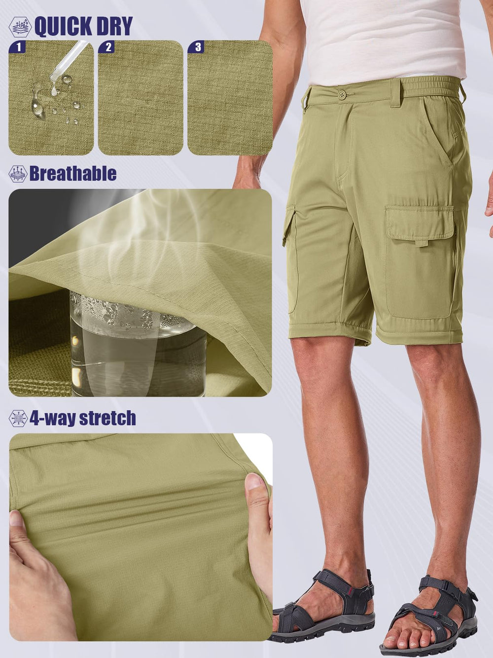 Linlon partial-elastic waist offers flexible comfort for long days outdoors.