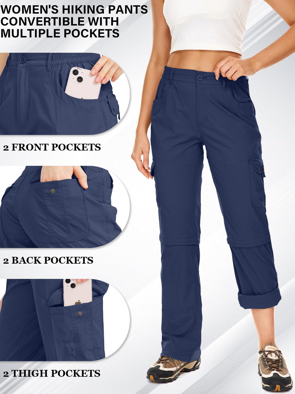 Linlon women's hiking pants navy UPF 50 sun protection for sunny hikes
