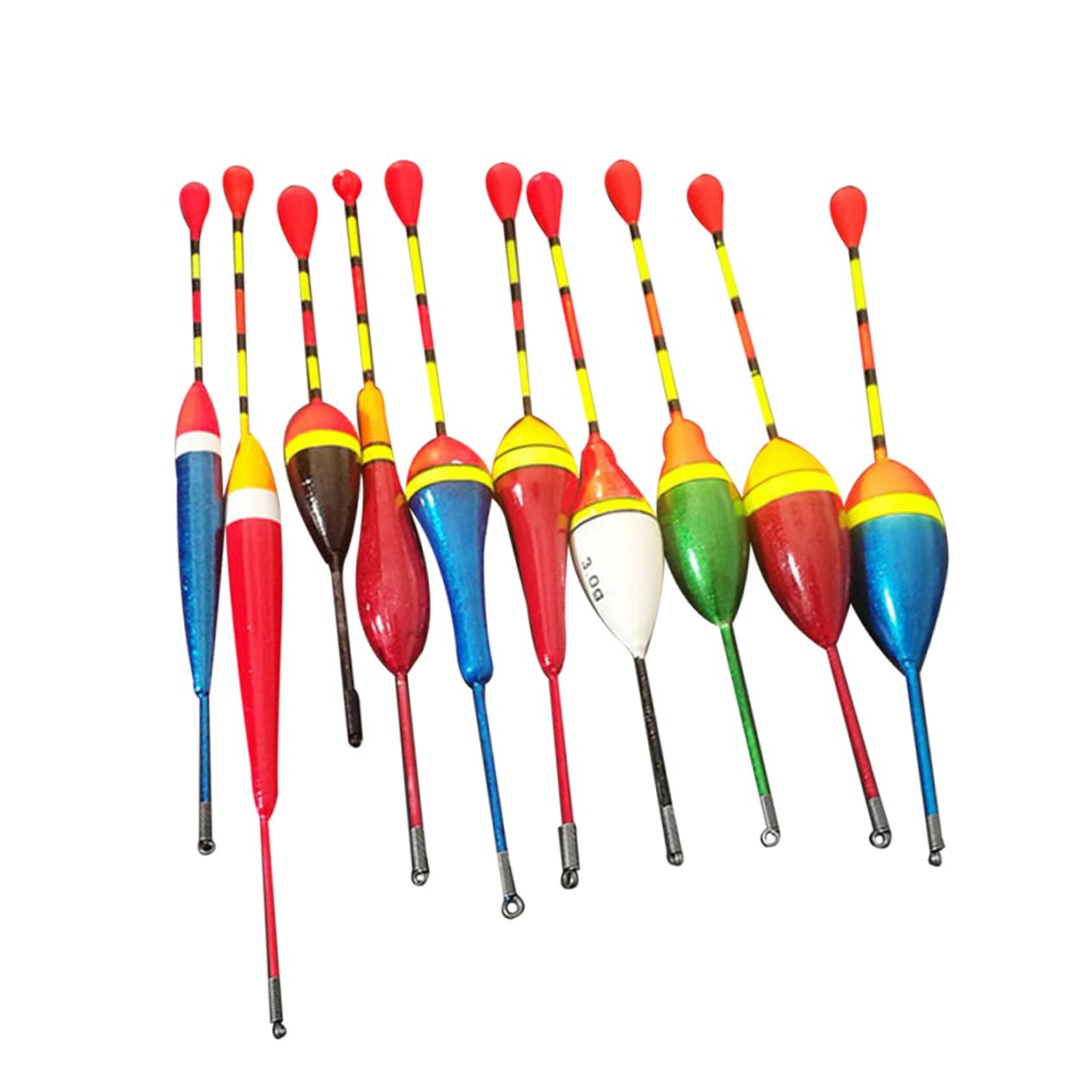 LIOOBO bobbers colorful set close-up shows vivid bite cues for anglers.