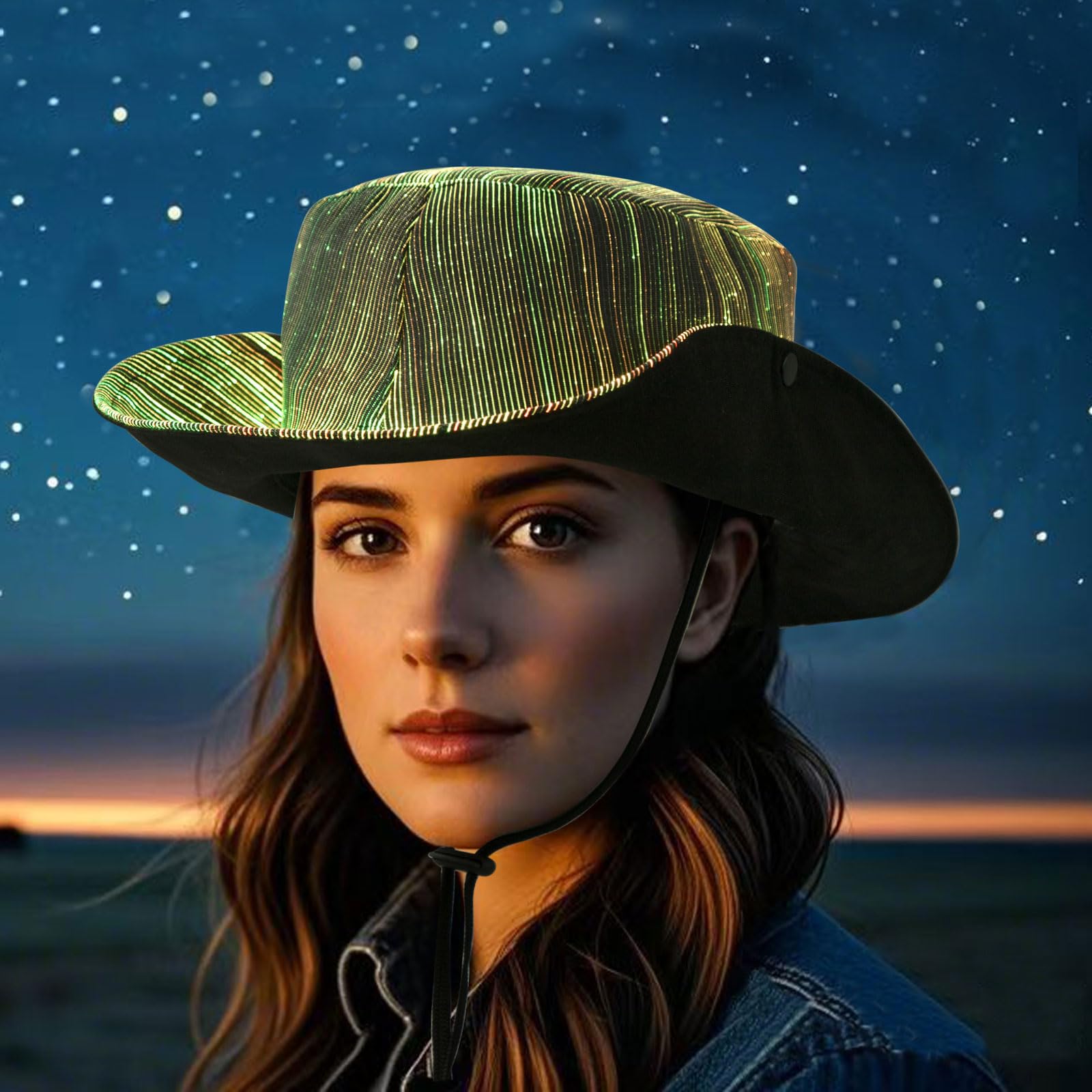 Liovode LED hat durable fiber-optic fabric with adjustable drawstring for all-day comfort.