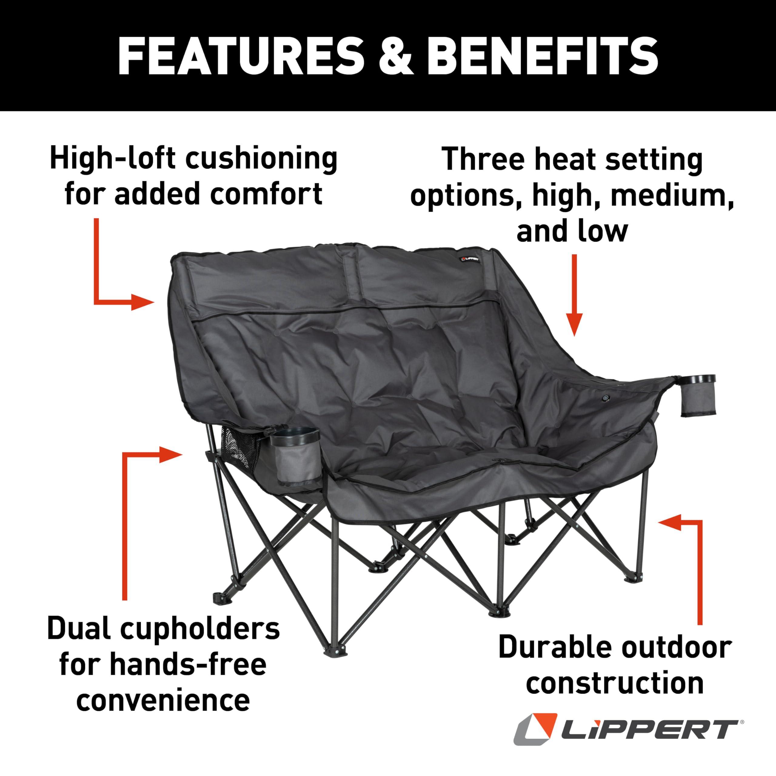 Lippert Big Bear heated loveseat control panel for easy temperature adjustments
