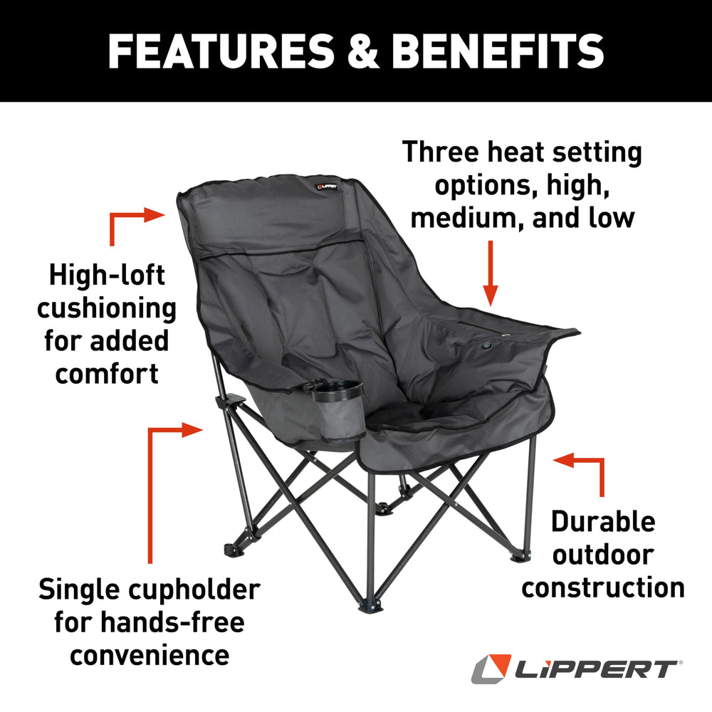 Lippert Big Bear chair safety features: overheating protection and auto shut-off timer.