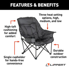 Lippert Big Bear chair safety features: overheating protection and auto shut-off timer.