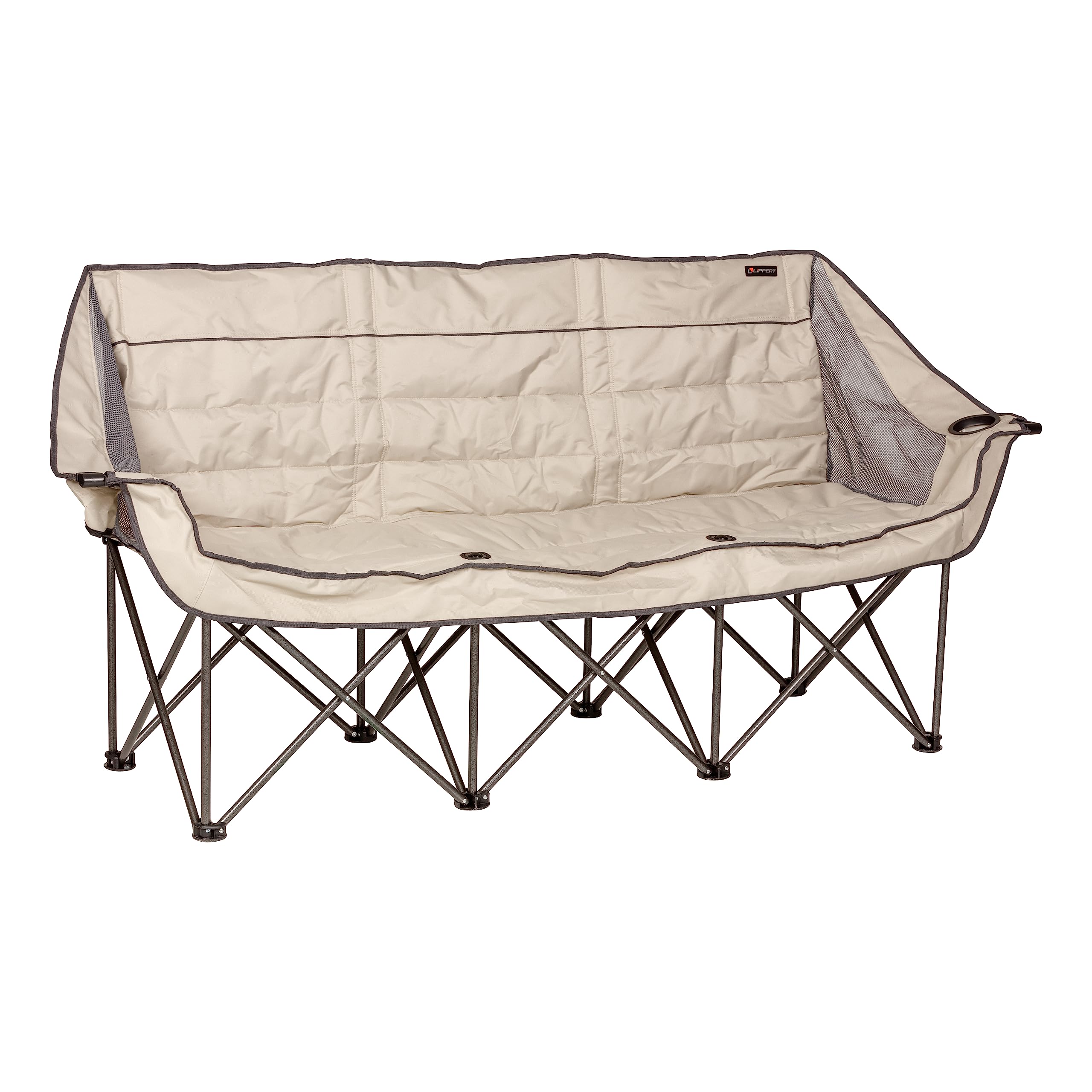 Lippert Campfire Couch sand color featuring durable 600D fabric for outdoor lounging