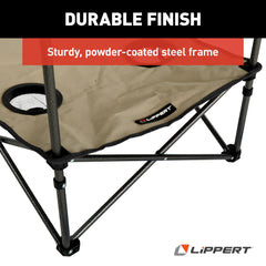 Lippert Sand two-tier table powder-coated steel frame provides stability on uneven ground.
