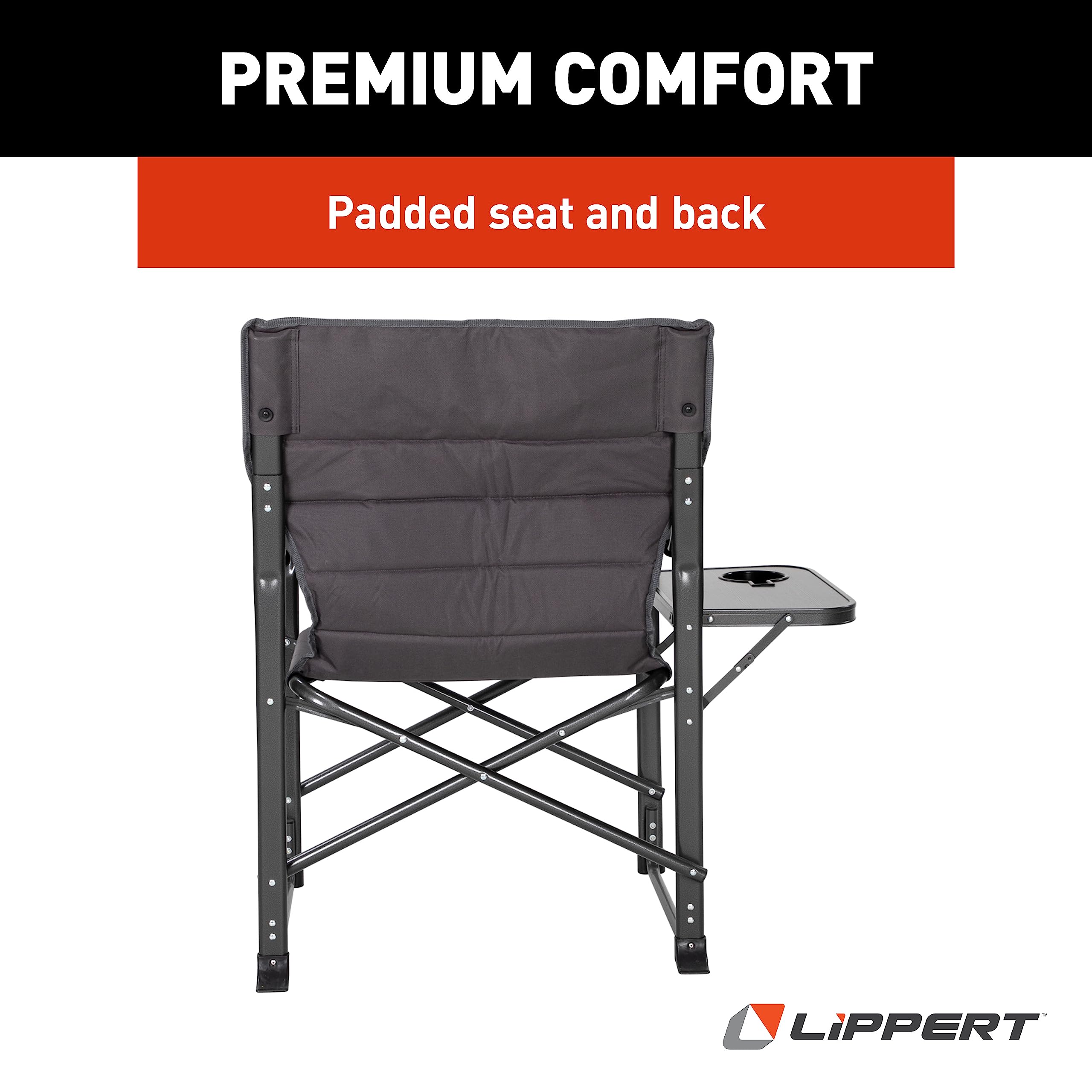 Dark grey Lippert Scout Plus chair with versatile outdoor styling.