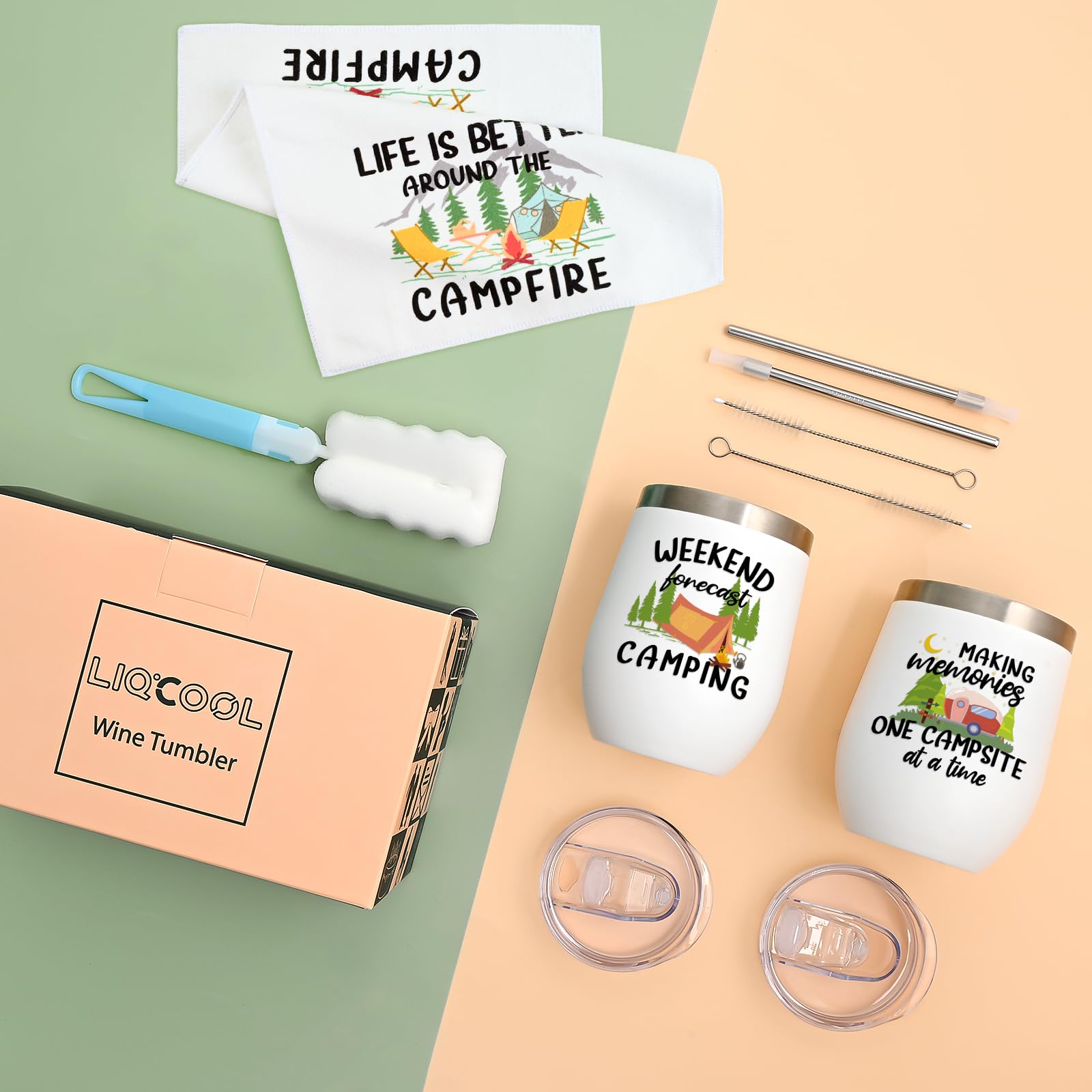 LiqCool outdoor picnic setup with tumblers and towel