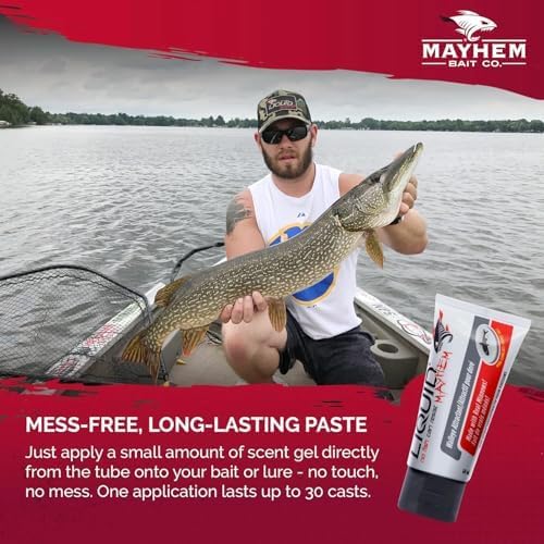 Gel applied to craw-style bait showing sticky consistency
