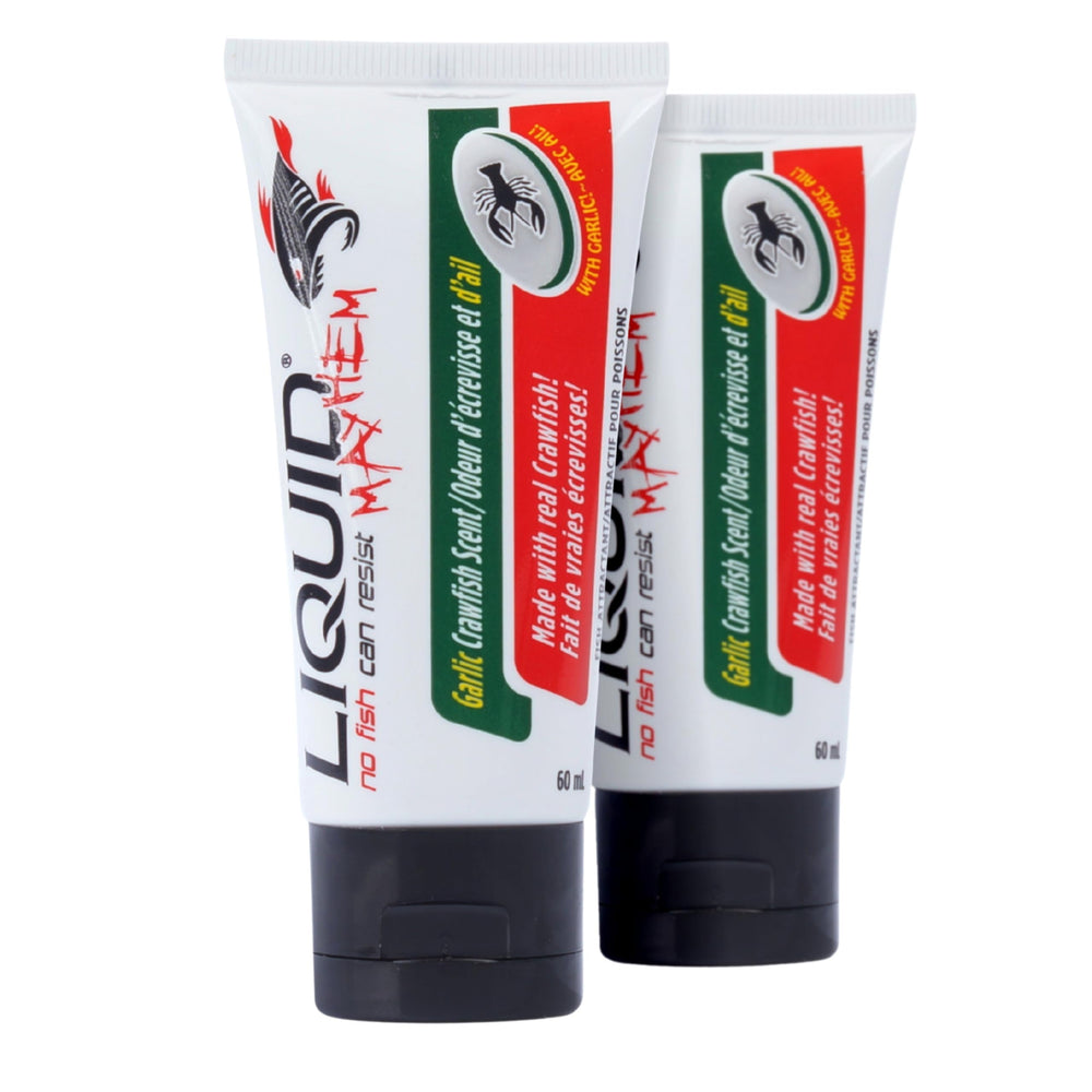 Liquid Mayhem Garlic Crawfish Attractant Gel 60ml/2oz 2-pack bottle