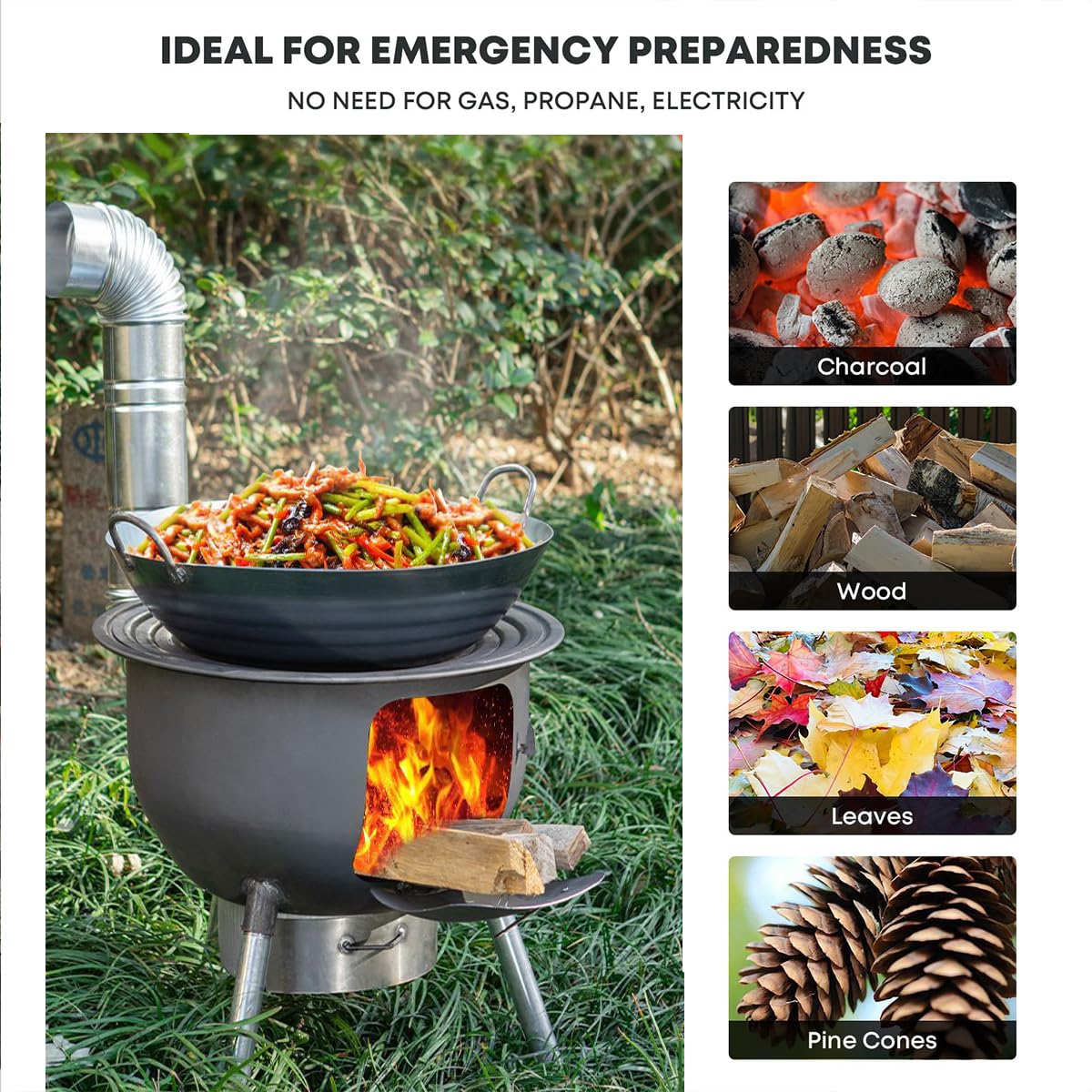 LITAITAI windproof stove multi-fuel burning supports coal, wood, charcoal, and twigs