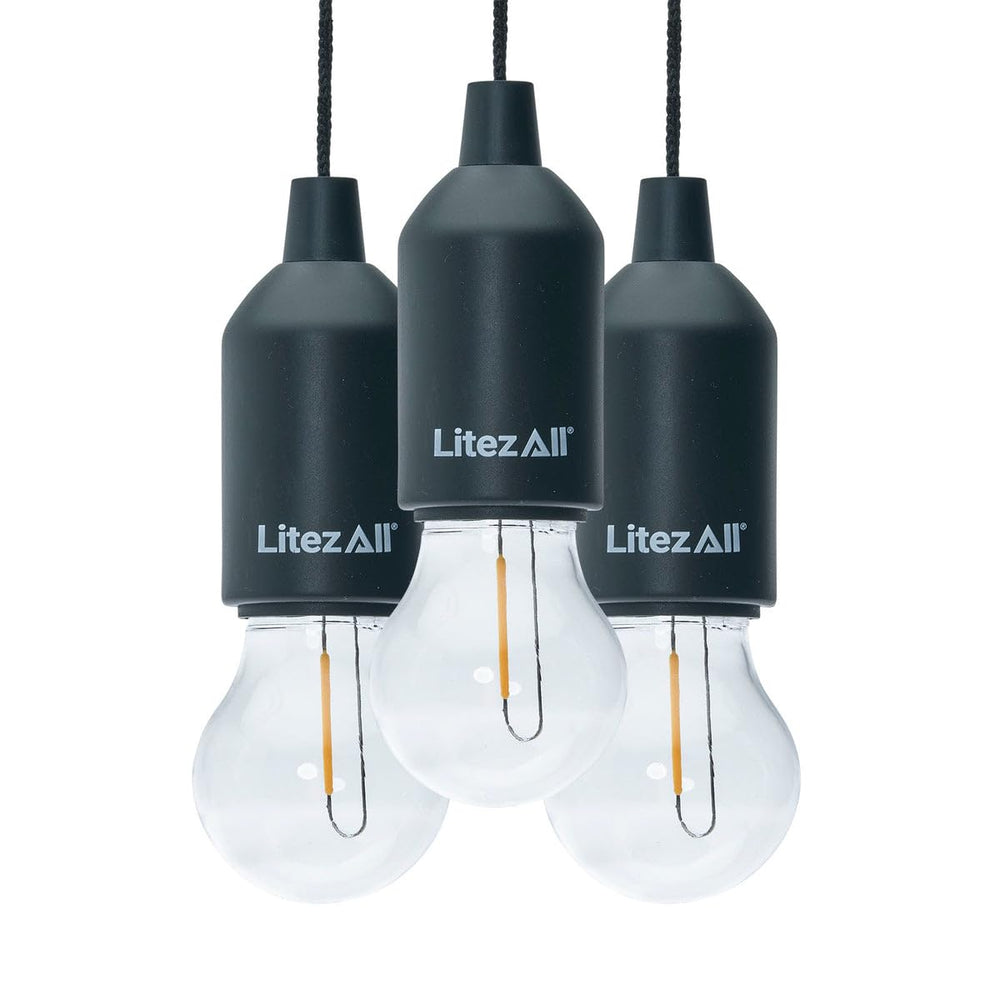 LitezAll 28103 pull-string bulb front view showing compact design for tight spaces.