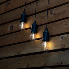 LitezAll 28103 warm white bulb lit in a dark setting with soft glow.