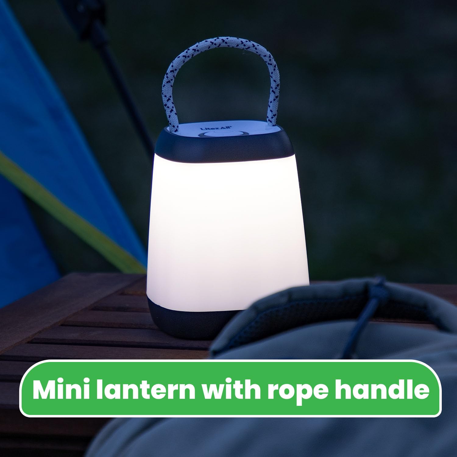 LitezAll mini lantern showing four lighting modes for versatile campsite use